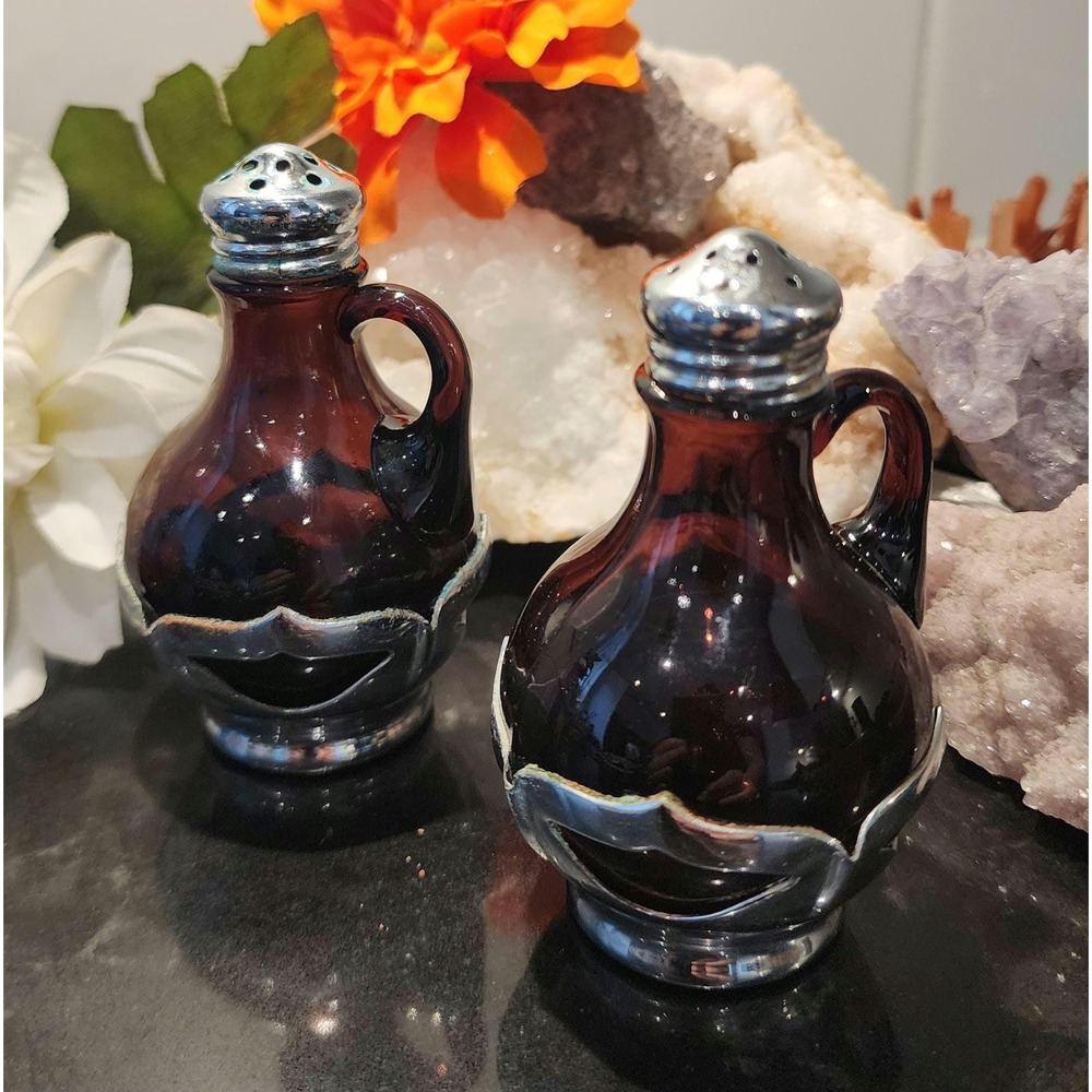 Vintage Farber Bros Amethyst Glass Salt and Pepper Shakers Art Deco Krome Kraft